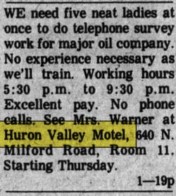 Huron Valley Motel - May 1976 Mention (newer photo)